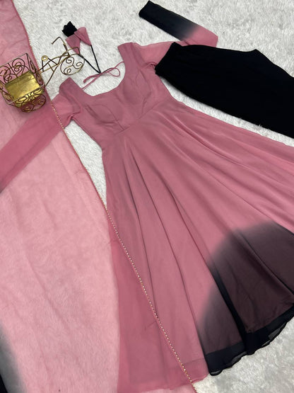 Onion Pink Pure Soft Fox Georgette Colourfull Padding Anarkali Salwar Suit