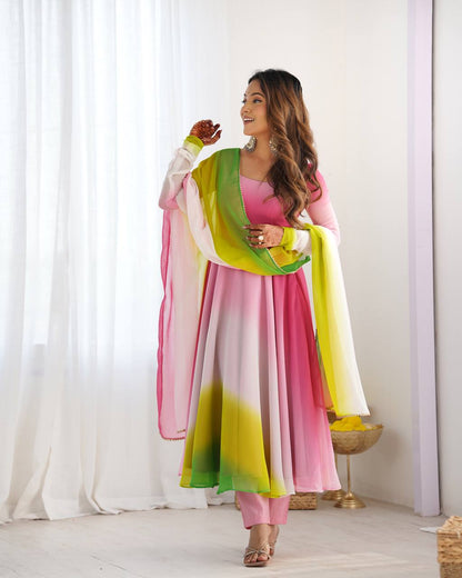 Multicolor Pure Soft Fox Georgette Colourfull Padding Anarkali Salwar Suit