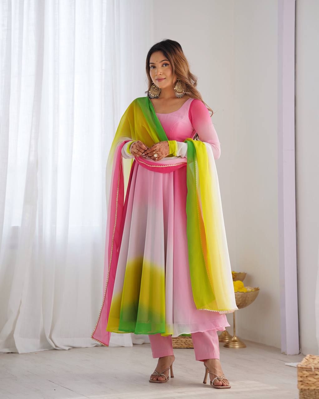 Multicolor Pure Soft Fox Georgette Colourfull Padding Anarkali Salwar Suit