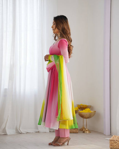 Multicolor Pure Soft Fox Georgette Colourfull Padding Anarkali Salwar Suit