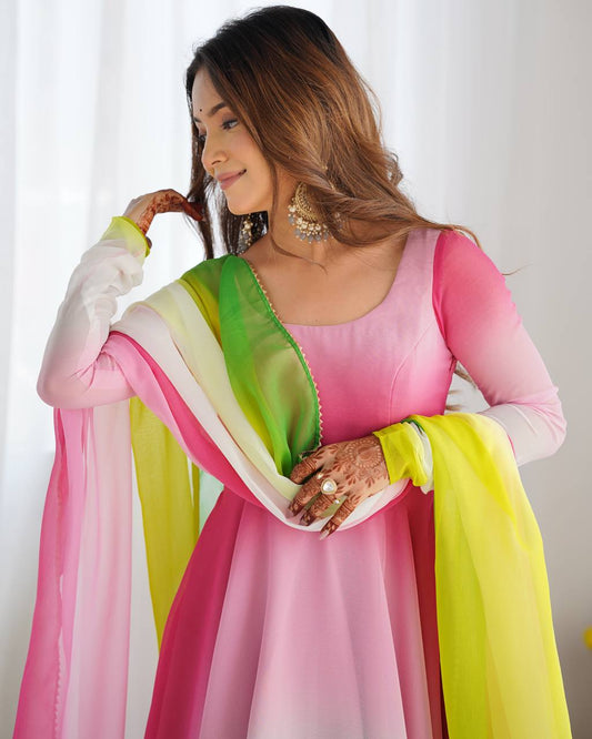 Multicolor Pure Soft Fox Georgette Colourfull Padding Anarkali Salwar Suit