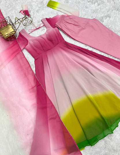 Multicolor Pure Soft Fox Georgette Colourfull Padding Anarkali Salwar Suit