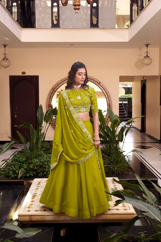 Parrot Star Georgette Pearl Coding And Sequins Embroidery Work Lehenga Choli