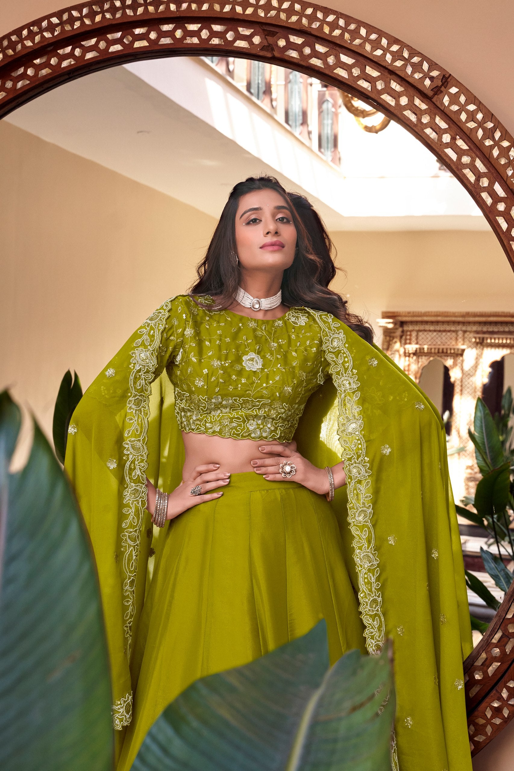 Parrot Star Georgette Pearl Coding And Sequins Embroidery Work Lehenga Choli