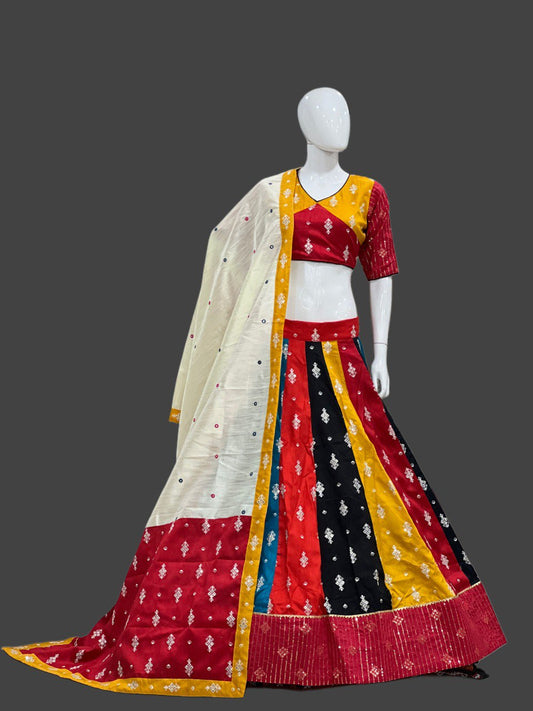 Rani Pure Cotton Silk Sequins Work Butta Work Navratri Lehenga Choli