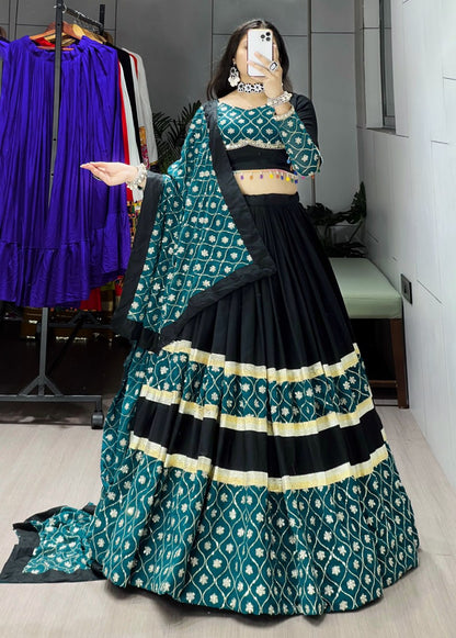 Black Pure Rayon Cotton Sequence Embroidery Work Navratri Lehenga Choli