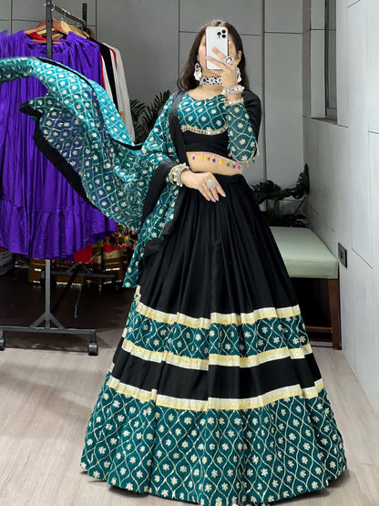 Black Pure Rayon Cotton Sequence Embroidery Work Navratri Lehenga Choli