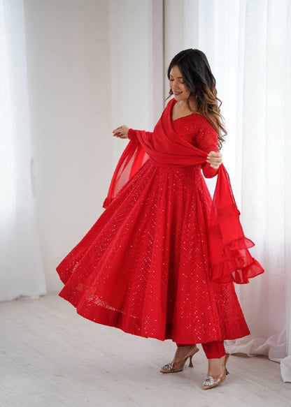 Red Georgette Lukhnowi Sequence Work Anarkali Salwar Suit
