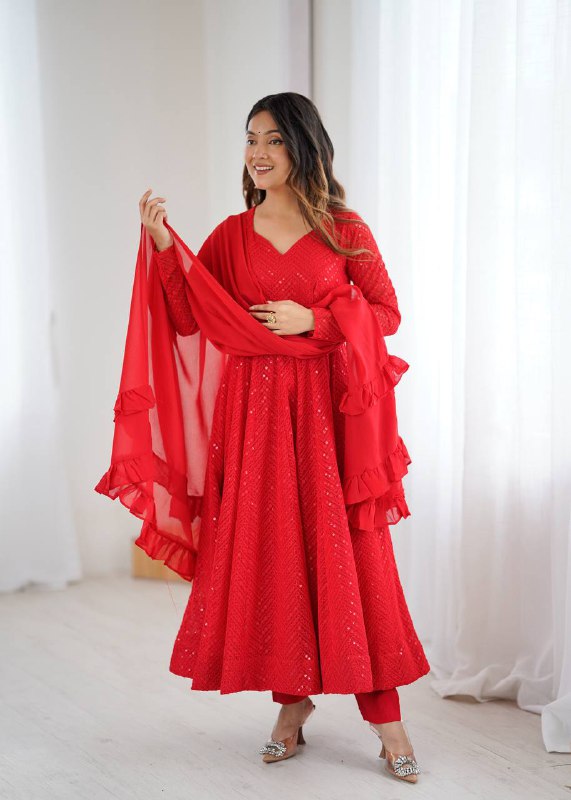 Red Georgette Lukhnowi Sequence Work Anarkali Salwar Suit