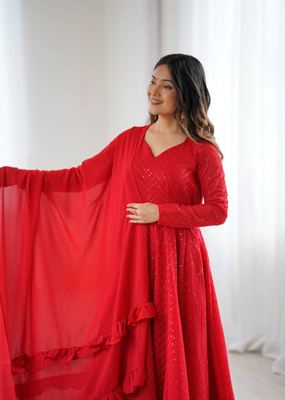 Red Georgette Lukhnowi Sequence Work Anarkali Salwar Suit