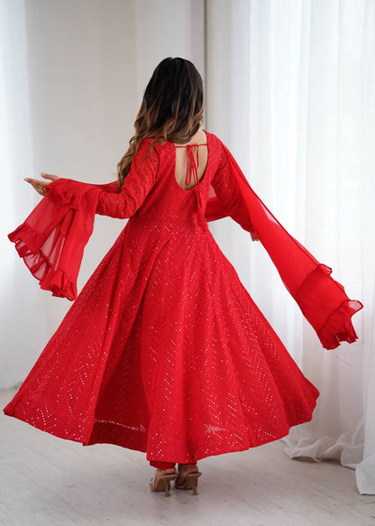 Red Georgette Lukhnowi Sequence Work Anarkali Salwar Suit