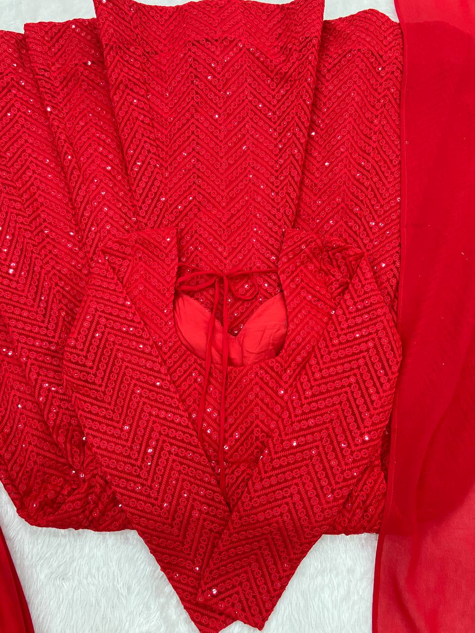 Red Georgette Lukhnowi Sequence Work Anarkali Salwar Suit