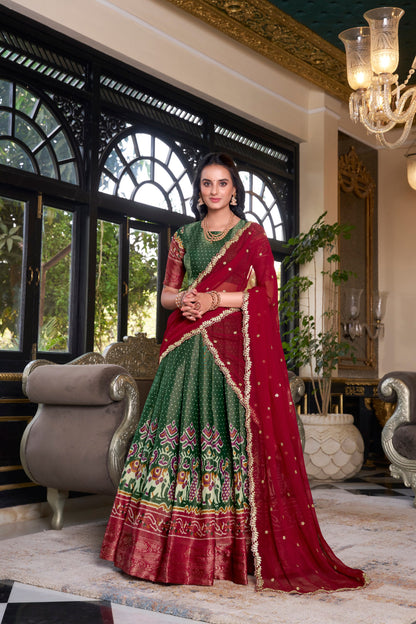 Green Printed With Zari Weaving Work Kanchipuram Lehenga Choli