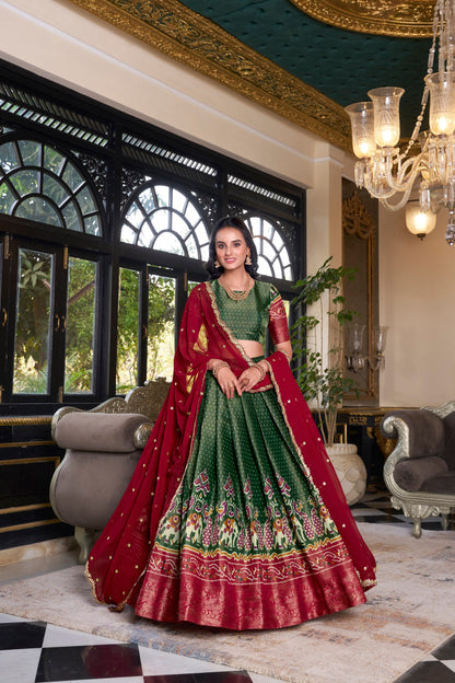 Green Printed With Zari Weaving Work Kanchipuram Lehenga Choli