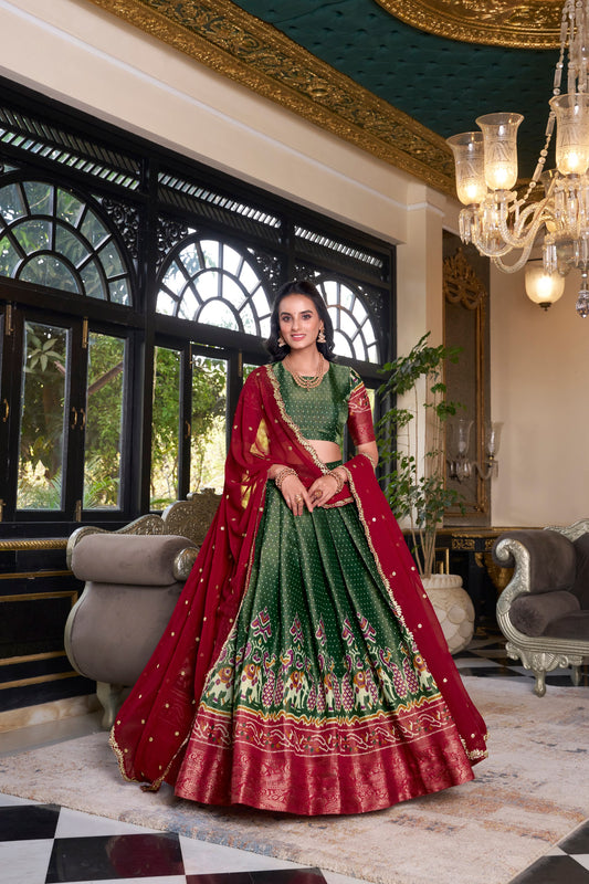 Green Printed With Zari Weaving Work Kanchipuram Lehenga Choli