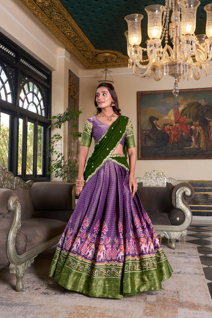 Purple Printed With Zari Weaving Work Kanchipuram Lehenga Choli