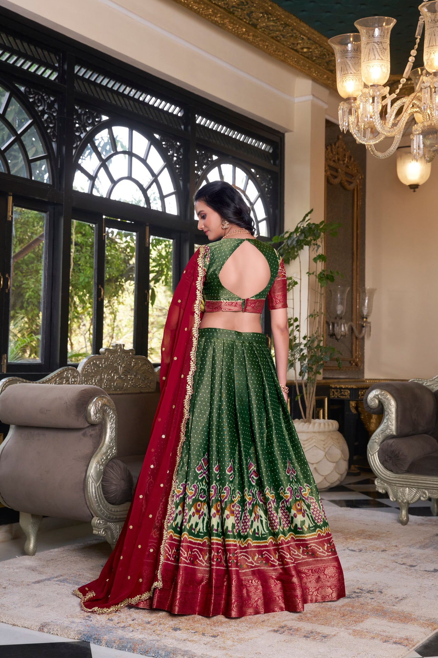 Green Printed With Zari Weaving Work Kanchipuram Lehenga Choli