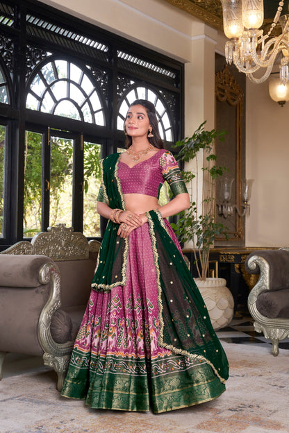 Pink Printed With Zari Weaving Work Kanchipuram Lehenga Choli