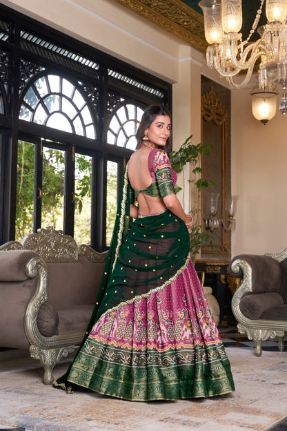 Pink Printed With Zari Weaving Work Kanchipuram Lehenga Choli