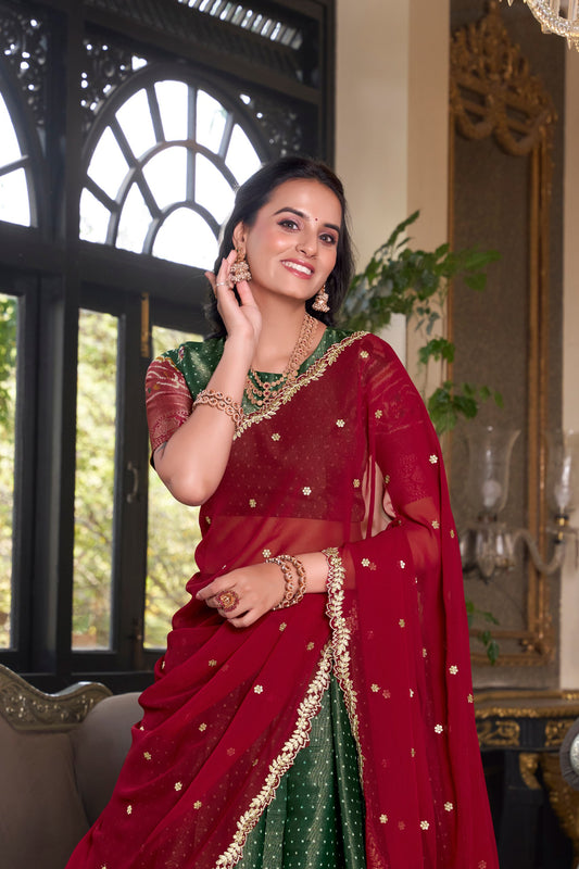 Green Printed With Zari Weaving Work Kanchipuram Lehenga Choli
