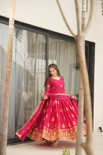 Pink Star Georgette With Embroidery Zari Sequins Work Gown