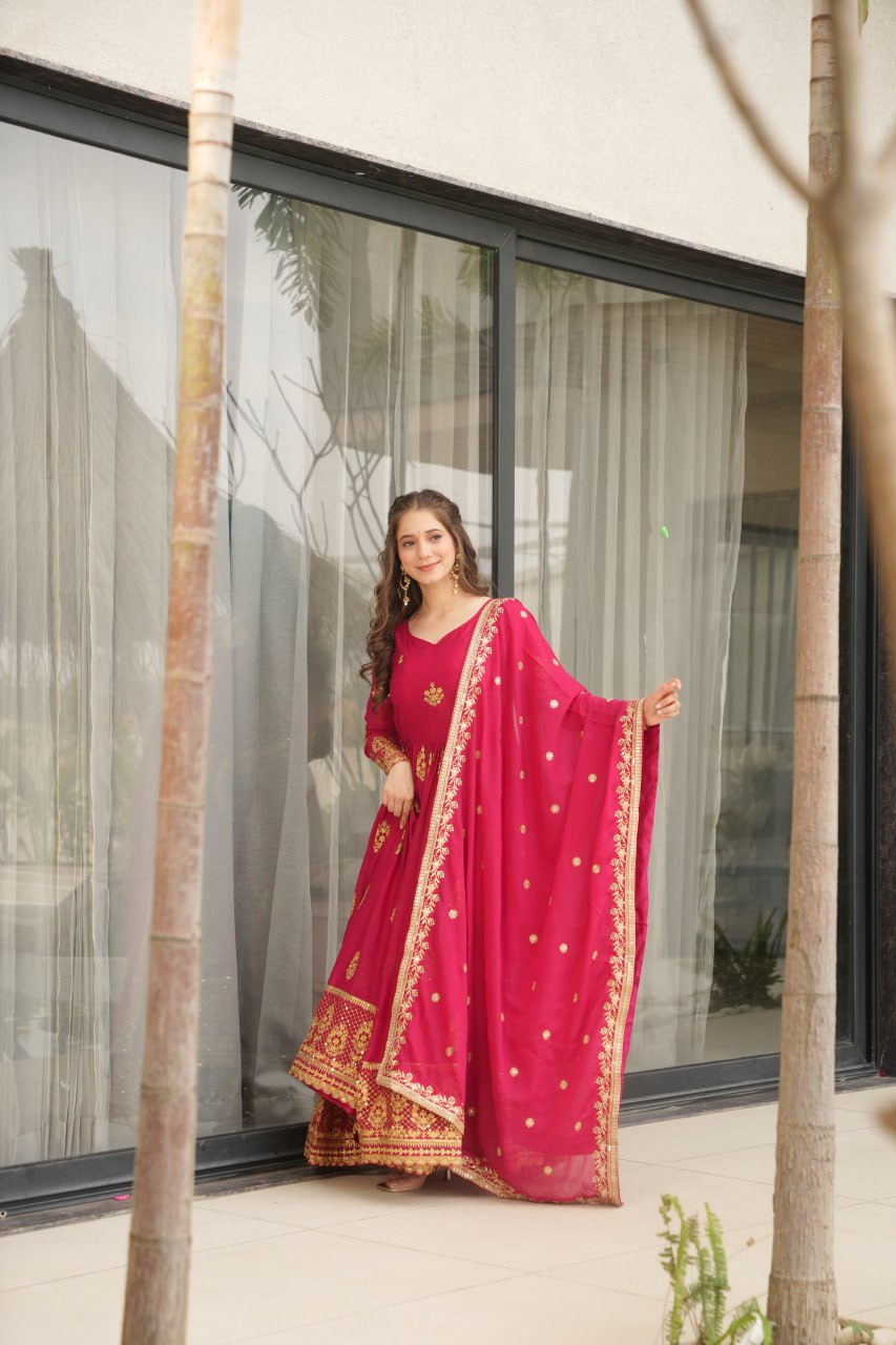 Pink Star Georgette With Embroidery Zari Sequins Work Gown