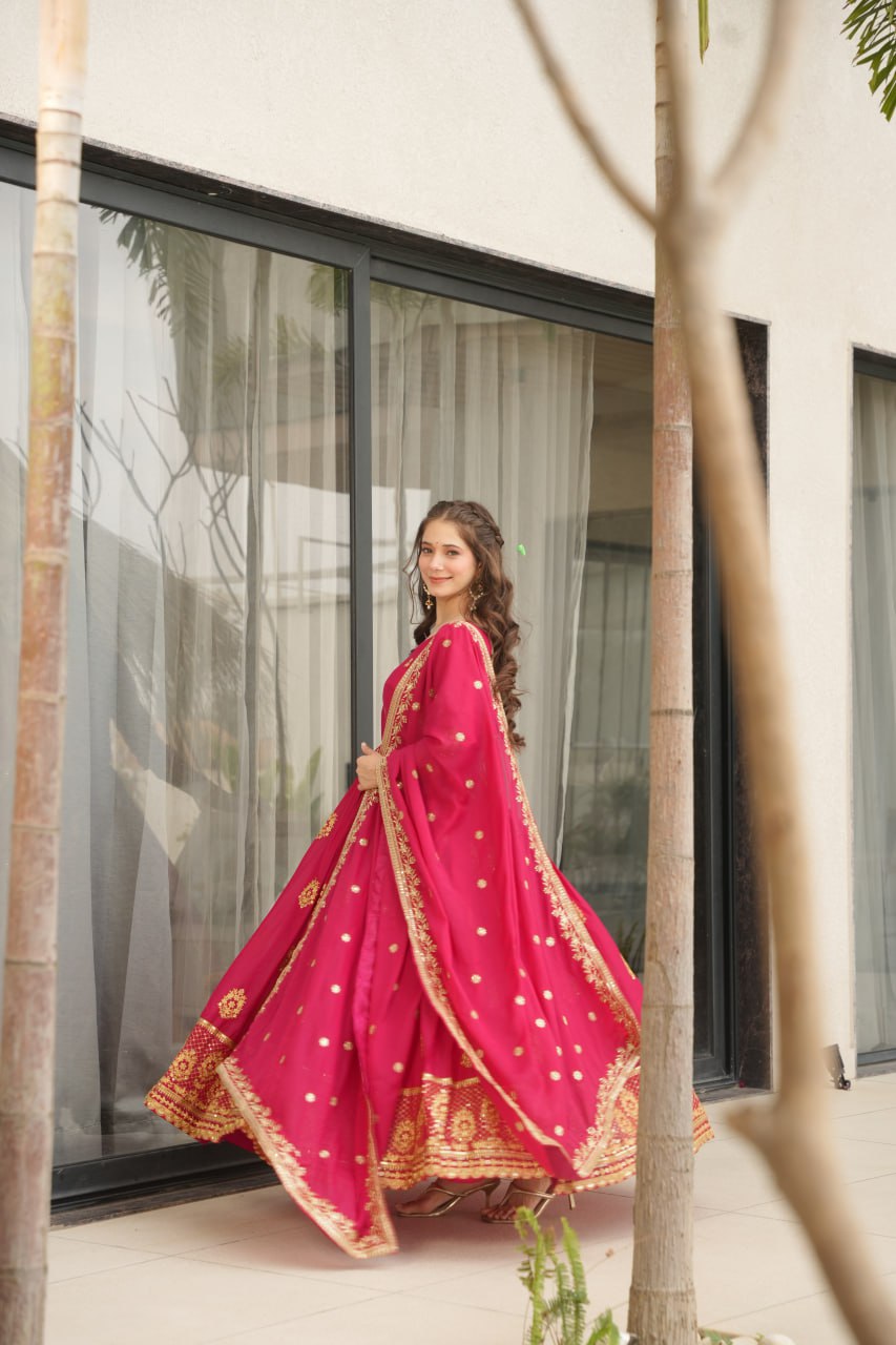 Pink Star Georgette With Embroidery Zari Sequins Work Gown