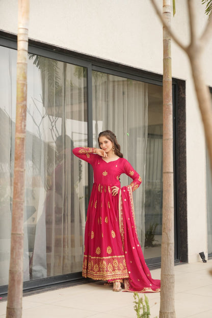 Pink Star Georgette With Embroidery Zari Sequins Work Gown