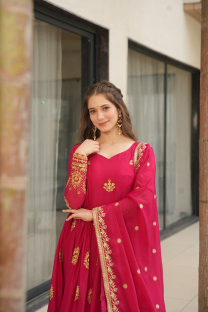 Pink Star Georgette With Embroidery Zari Sequins Work Gown
