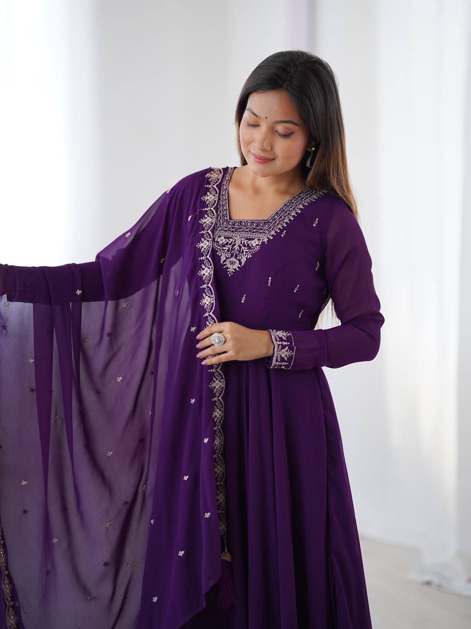 Purple Pure Soft Fox Georgette Fabric Fully Flair Anarkali Salwar Suit