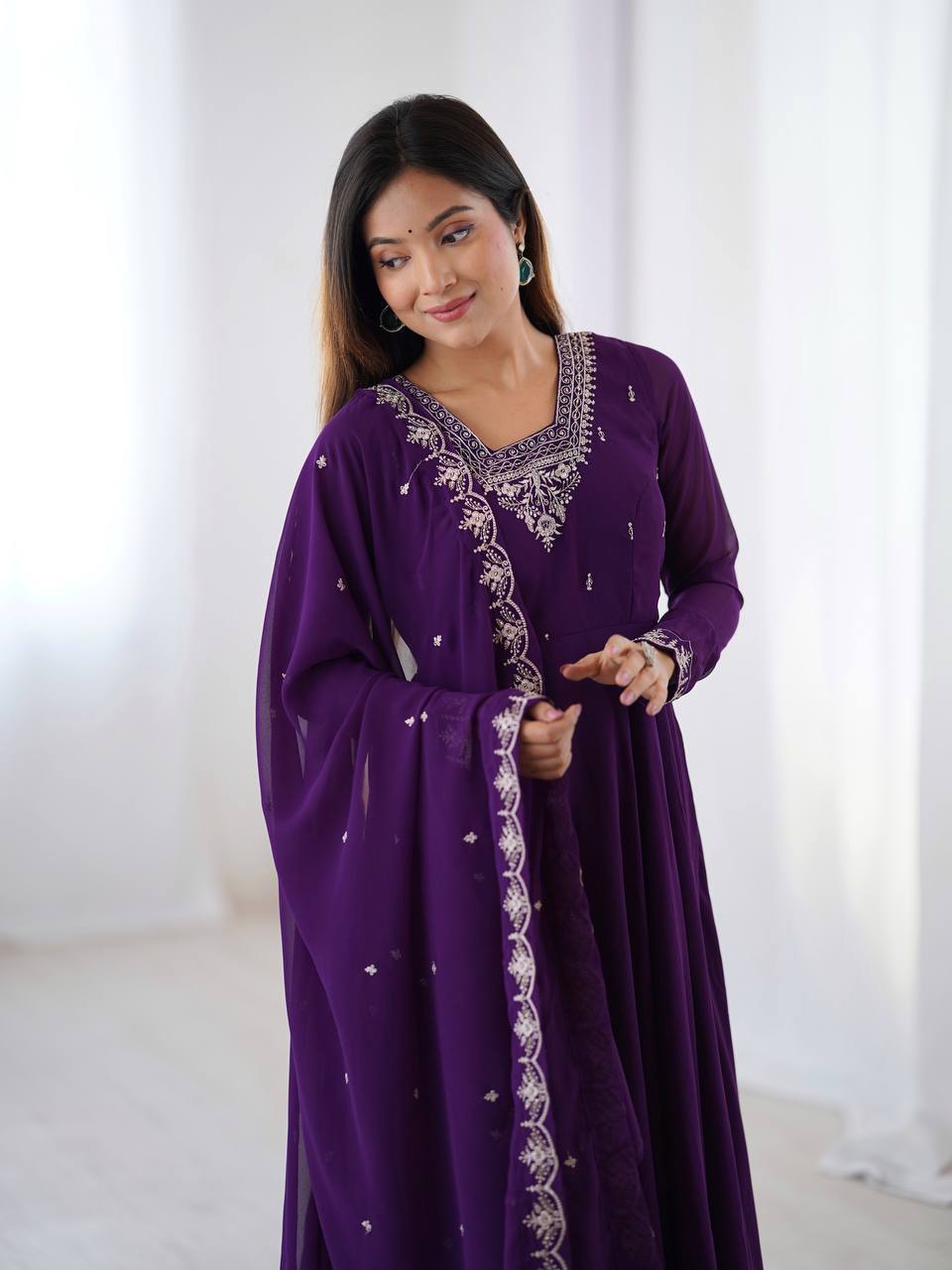 Purple Pure Soft Fox Georgette Fabric Fully Flair Anarkali Salwar Suit