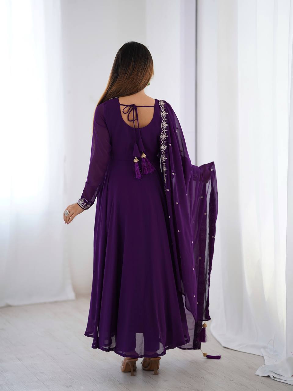 Purple Pure Soft Fox Georgette Fabric Fully Flair Anarkali Salwar Suit