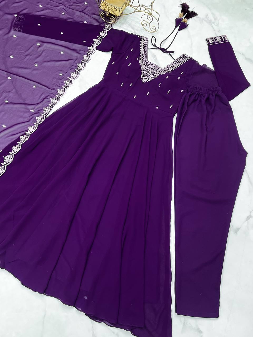 Purple Pure Soft Fox Georgette Fabric Fully Flair Anarkali Salwar Suit