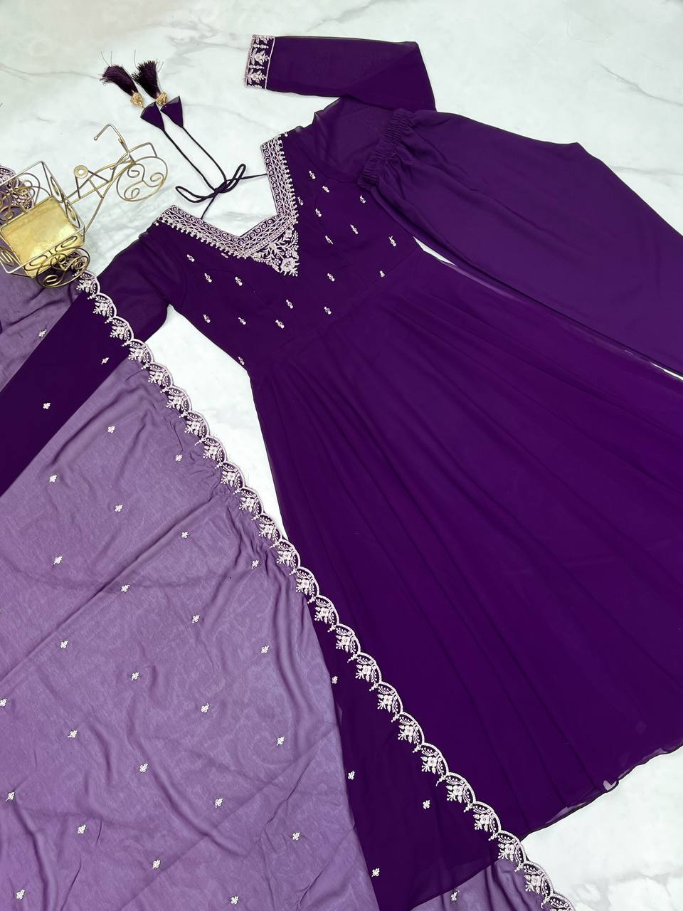 Purple Pure Soft Fox Georgette Fabric Fully Flair Anarkali Salwar Suit