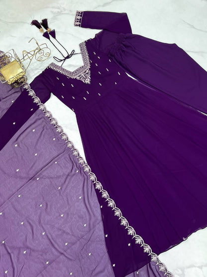 Purple Pure Soft Fox Georgette Fabric Fully Flair Anarkali Salwar Suit
