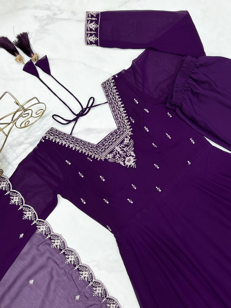 Purple Pure Soft Fox Georgette Fabric Fully Flair Anarkali Salwar Suit