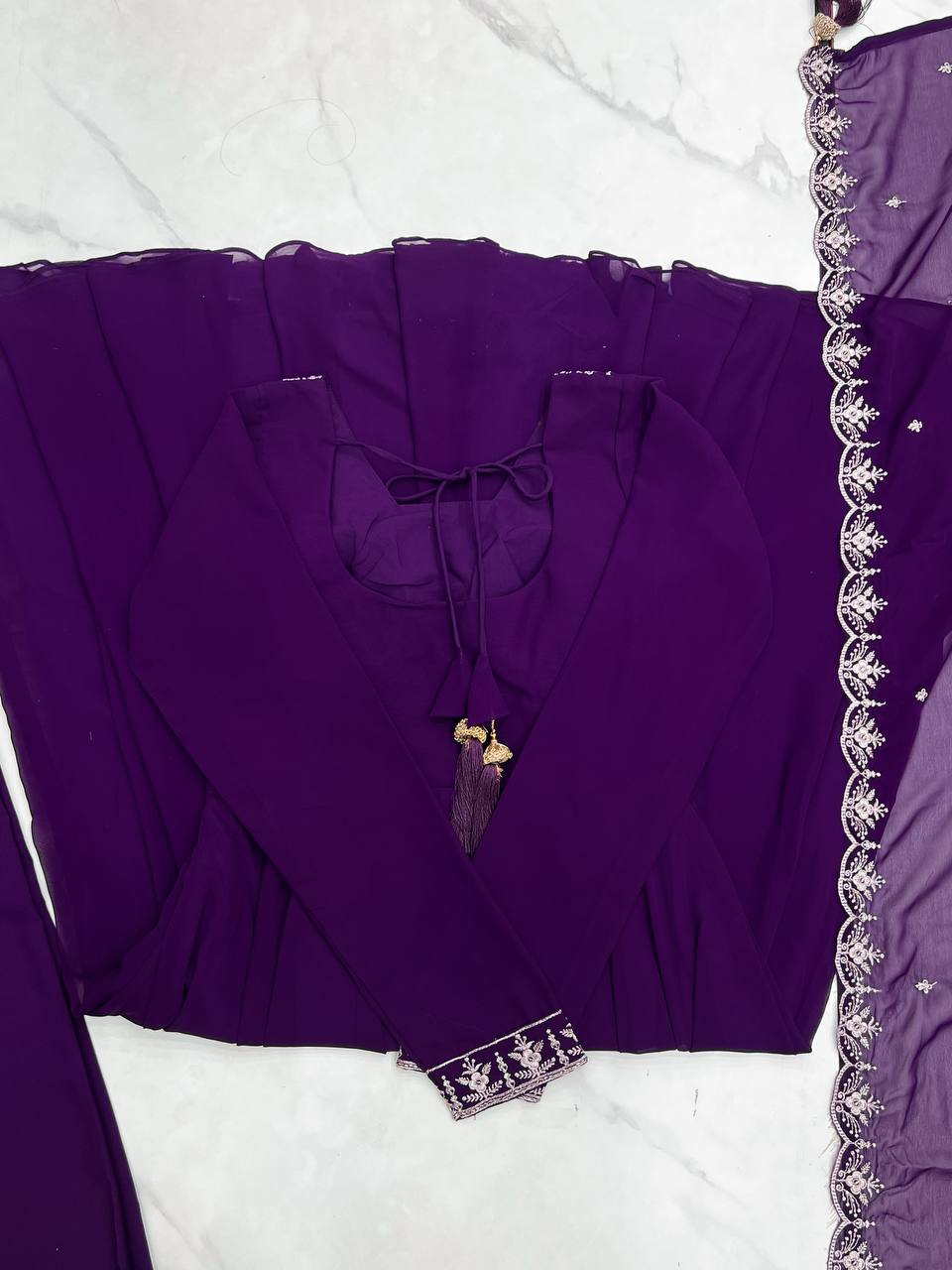 Purple Pure Soft Fox Georgette Fabric Fully Flair Anarkali Salwar Suit