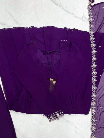 Purple Pure Soft Fox Georgette Fabric Fully Flair Anarkali Salwar Suit