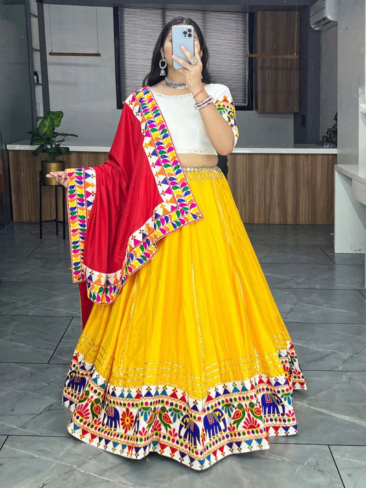 Most Pretty Yellow Red Combination Navratri Lehenga Choli