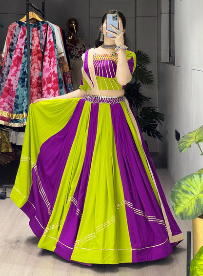 Green Pure Rayon Cotton Gamthi Border Navratri Lehenga Choli