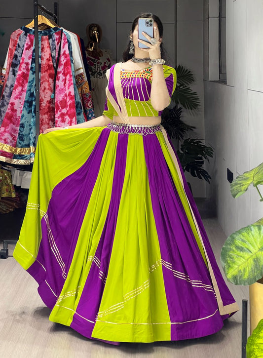 Green Pure Rayon Cotton Gamthi Border Navratri Lehenga Choli