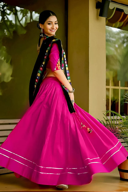 Rani Pure Cotton Plain With Gota Lace Work Navratri Lehenga Choli