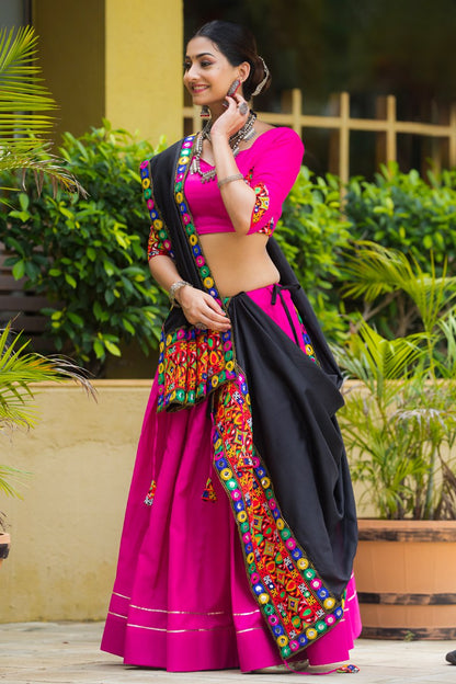 Rani Pure Cotton Plain With Gota Lace Work Navratri Lehenga Choli