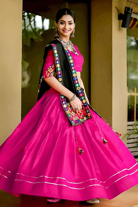Rani Pure Cotton Plain With Gota Lace Work Navratri Lehenga Choli