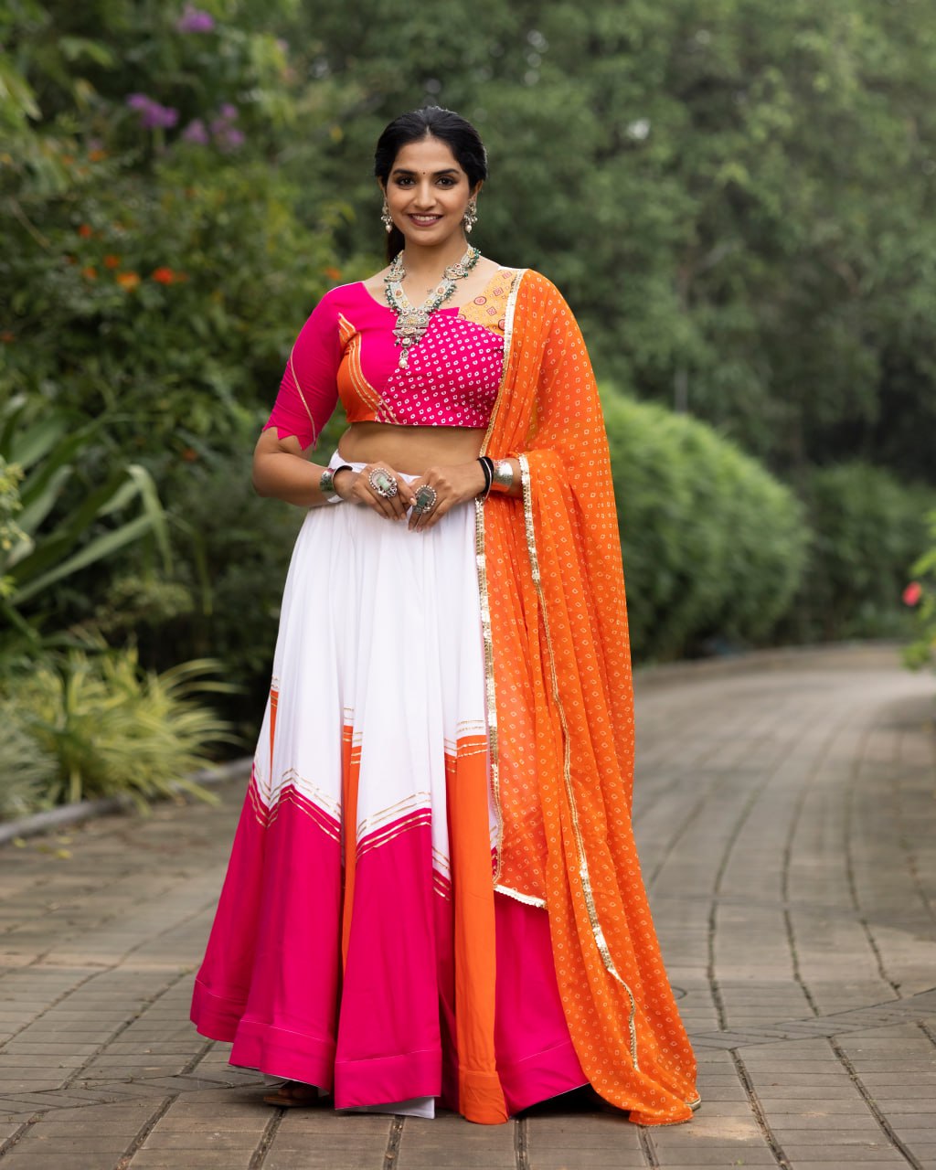 Pink Pure Rayon Cotton Fancy Stitched Navratri Lehenga Choli