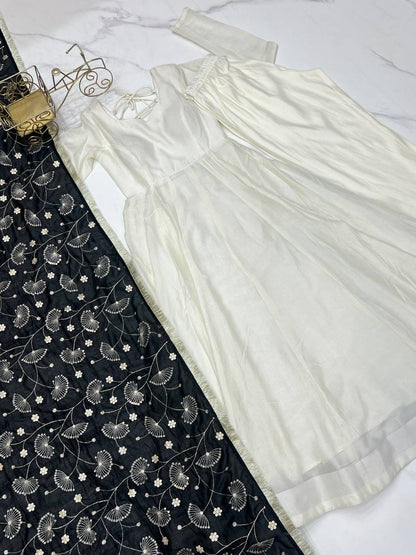 Black Vichitra Silk Festivities And Weddings Anarkali Salwar Suit