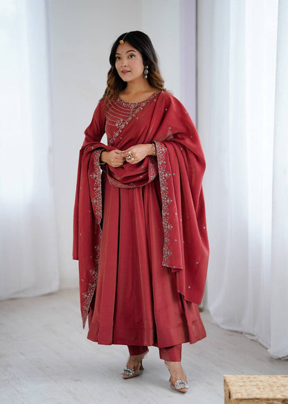 Maroon Chanderi Silk Festivities And Weddings Anarkali Salwar Suit