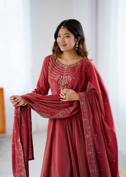 Maroon Chanderi Silk Festivities And Weddings Anarkali Salwar Suit