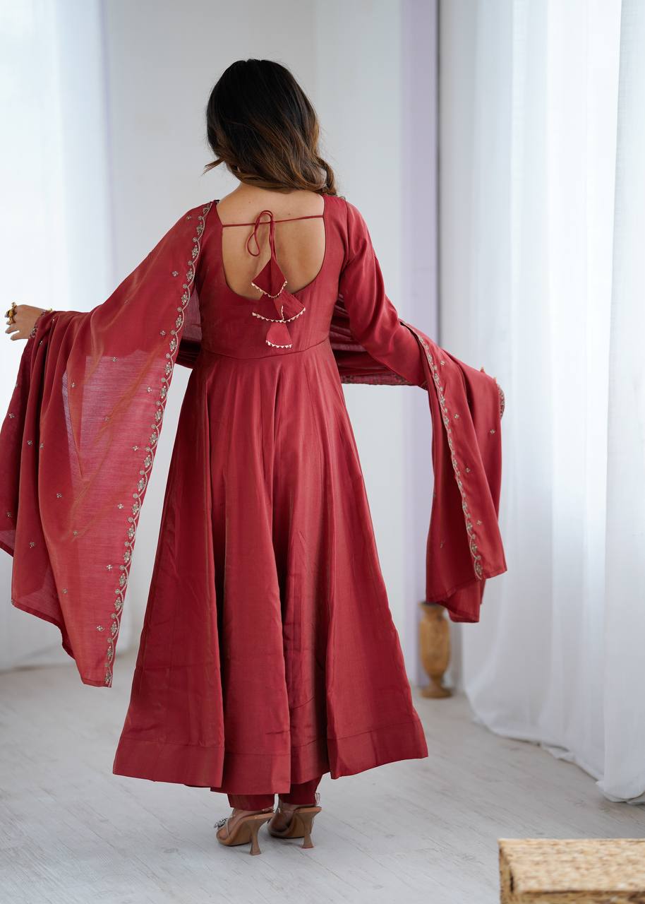 Maroon Chanderi Silk Festivities And Weddings Anarkali Salwar Suit
