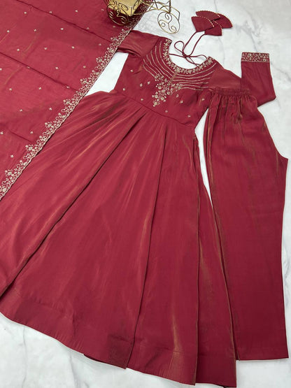Maroon Chanderi Silk Festivities And Weddings Anarkali Salwar Suit
